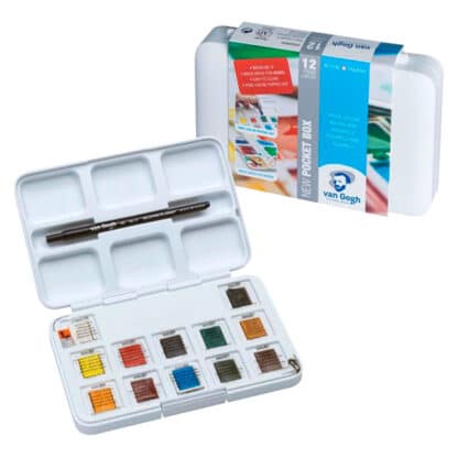 Набір акварельних фарб Van Gogh 12 кольорів кювета (з пензлем) Pocket box Royal Talens