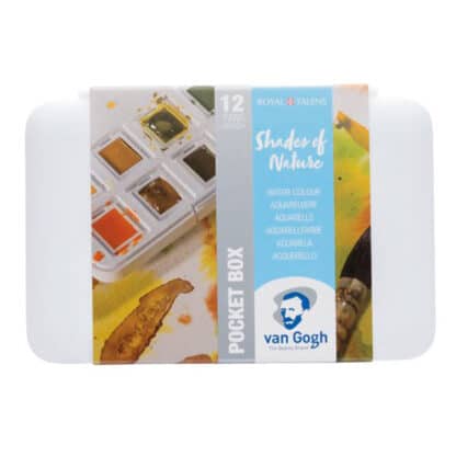Набір акварельних фарб Van Gogh 12 кольорів кювета (з пензлем) Shades of nature Pocket box Royal Talens