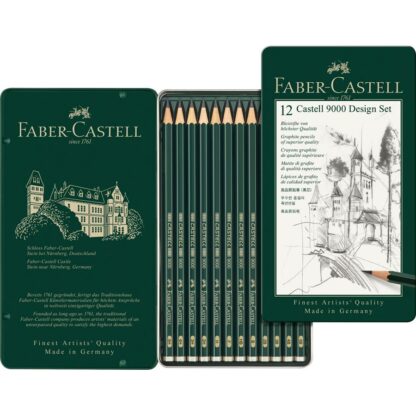 Набор чернографитных карандашей Castell 9000 12 штук 5B-5H в металлическом пенале Faber-Castell