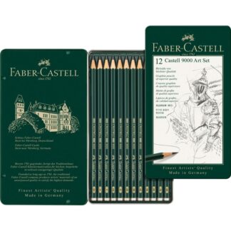Набор чернографитных карандашей Castell 9000 12 штук 8B-2H в металлическом пенале Faber-Castell