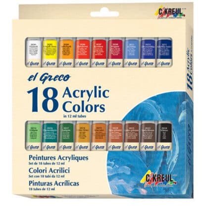 Набор акрилових фарб 18 кольорів по 12 мл El Greco в тубах, глянцеві, картон KR-28251 C.KREUL