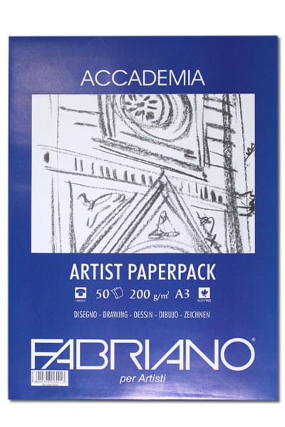 50813200 Папір для сухих і вологих технік Accademia А3 (29,7х42 см) 200 г/м.кв. 50 аркушів в упаковці Fabriano Італія