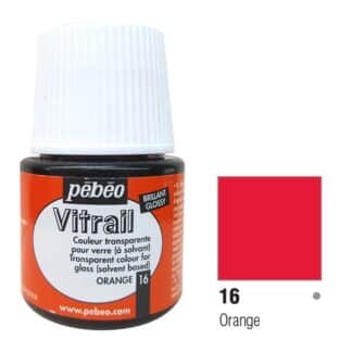 Краска по стеклу и металлу лаковая прозрачная Vitrail 016 Оранжевый 45 мл Pebeo