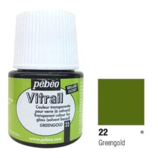 Краска по стеклу и металлу лаковая прозрачная Vitrail 022 Золотисто-зеленый 45 мл Pebeo