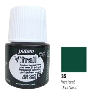 Краска по стеклу и металлу лаковая прозрачная Vitrail 035 Зеленый темный 45 мл Pebeo