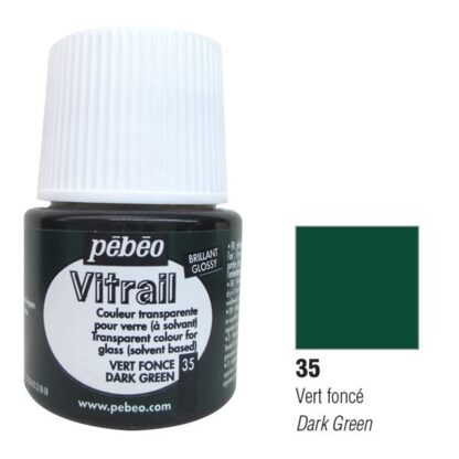 Фарба по склу та металу лакова прозора Vitrail 035 Зелений темний 45 мл Pebeo