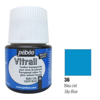 Фарба по склу та металу лакова прозора Vitrail 036 Небесно-блакитний 45 мл Pebeo