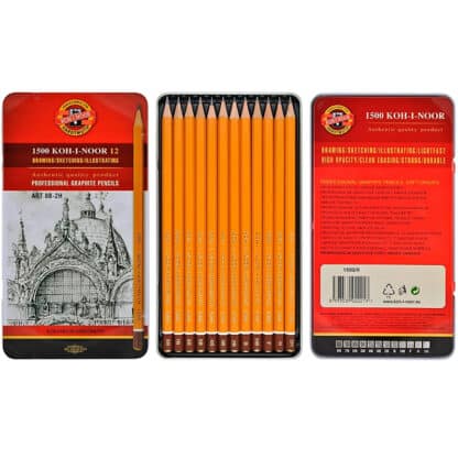 Набір чорнографітних олівців 8B-2H 12 штук у металевому пеналі 1502 Koh-i-Noor