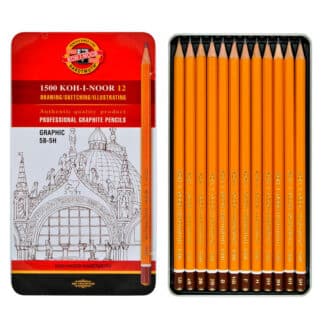 Набір чорнографітних олівців 5B-5H 12 штук у металевому пеналі 1502 Koh-i-Noor
