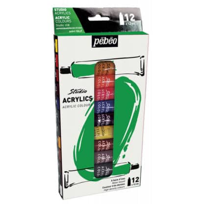 Набір акрилових фарб Studio 12 кольорів по 12 мл картонна коробка Pebeo