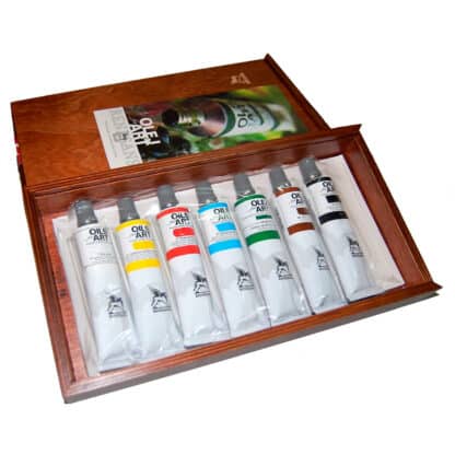 Подарочный набор масляных красок 7 цветов по 60 мл деревянный ящик (17х31 см) Renesans