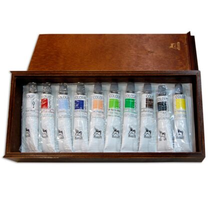 Подарочный набор акриловых красок 10 цветов по 20 мл деревянный ящик (13х30 см) Renesans