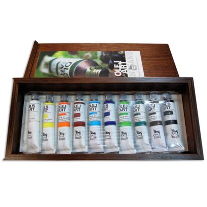 Подарунковий набір олійних фарб 10 кольорів по 20 мл дерев'яний ящик (13х30 см) Renesans