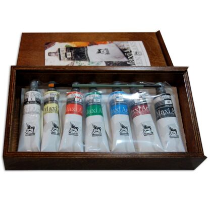 Подарочный набор акриловых красок 7 цветов по 60 мл деревянный ящик (17х31 см) Renesans