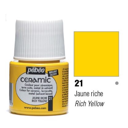 Фарба-емаль лакова непрозора 021 Жовтий насичений 45 мл Ceramic Pebeo